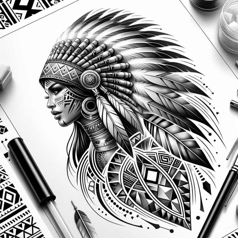 native-american-women tattoo design ideas abstract warrior meaning strength