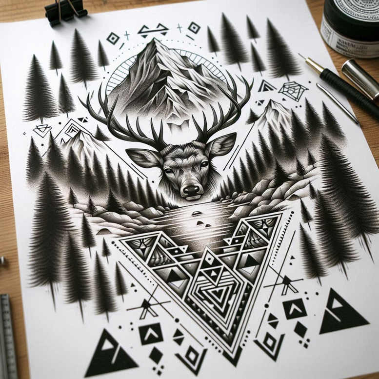 geometric-details – tattoo design ideas free ai generated – delicate-arcs – for-biceps – Gallery: nature-and-geometry-inkby-ai