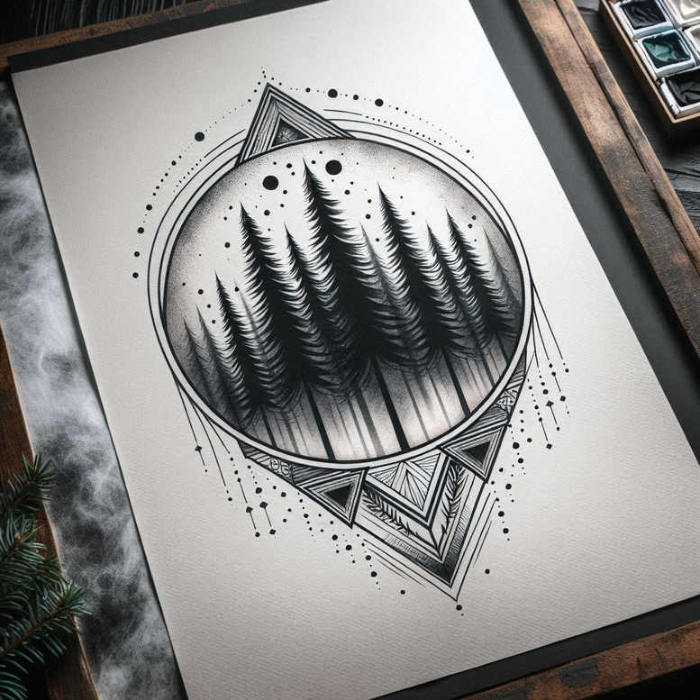 geometric-fractals – tattoo design ideas free ai generated – harmony-lines – for-upper-arm – Gallery: nature-and-geometry-inkby-ai