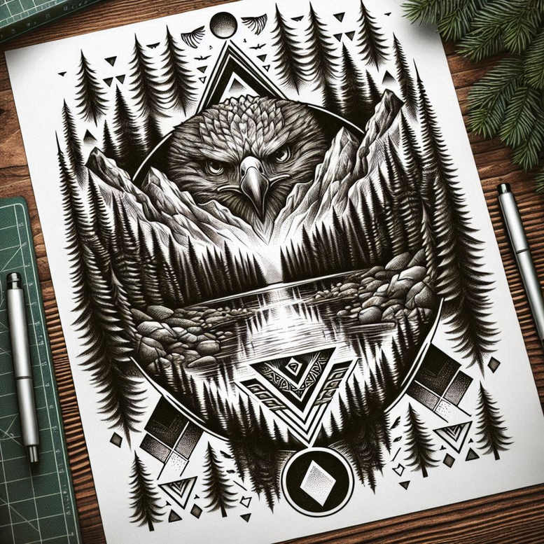 geometric-fractals – tattoo design ideas free ai generated – radiant-center – for-elbow – Gallery: nature-and-geometry-inkby-ai