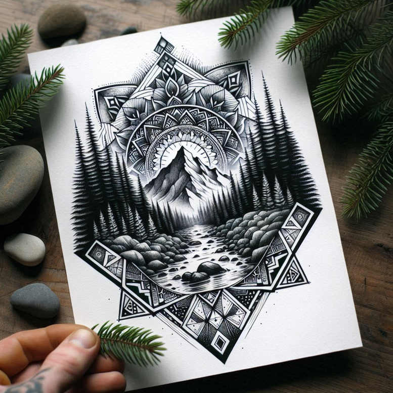 geometric-harmony – tattoo design ideas free ai generated – wavy-lines – for-outer-arm – Gallery: nature-and-geometry-inkby-ai