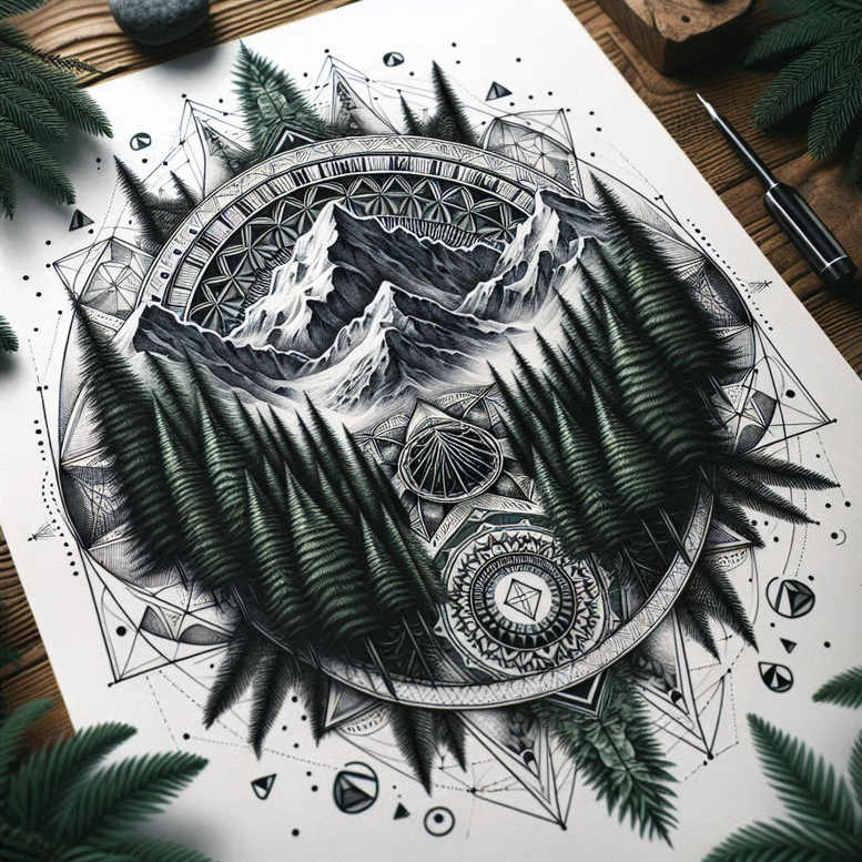 geometric-loops – tattoo design ideas free ai generated – detailed-lines – for-ankle – Gallery: nature-and-geometry-inkby-ai