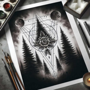 geometric-patterns-and-plants – tattoo design ideas free ai generated – ornamental-swirl – for-scapula – Gallery: nature-and-geometry-inkby-ai