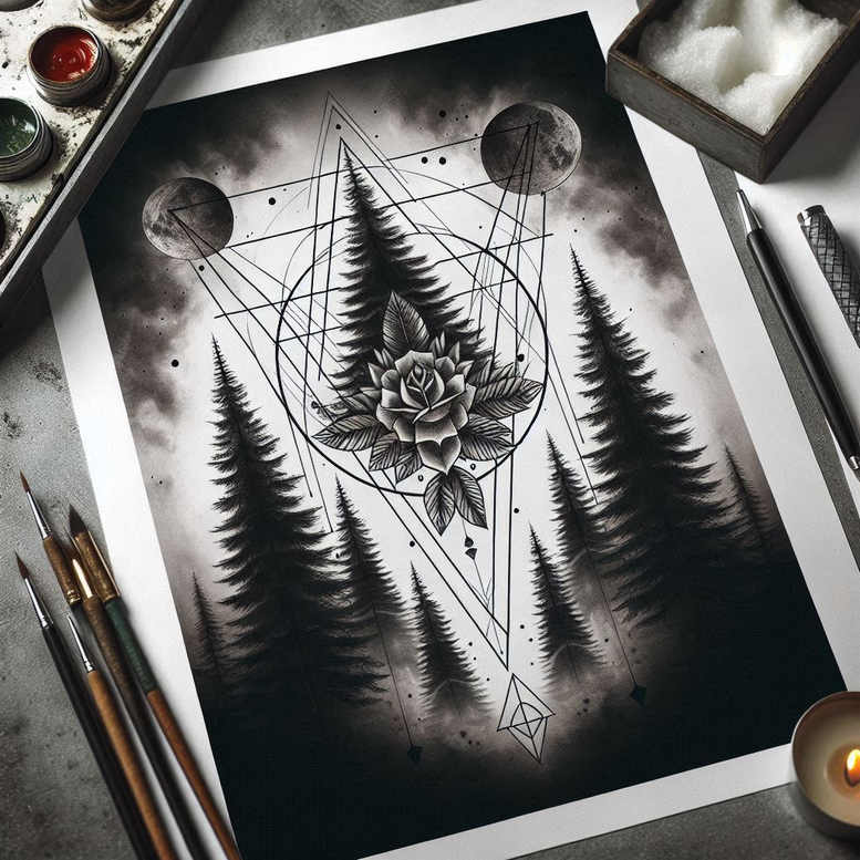 geometric-patterns-and-plants – tattoo design ideas free ai generated – ornamental-swirl – for-scapula – Gallery: nature-and-geometry-inkby-ai