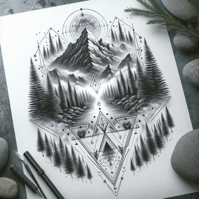 geometric-patterns-and-plants – tattoo design ideas free ai generated – patterned – for-calf – Gallery: nature-and-geometry-inkby-ai
