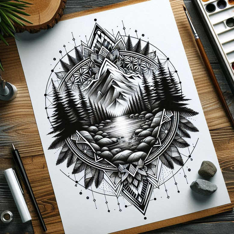geometric-patterns – tattoo design ideas free ai generated – mystic – for-toe – Gallery: nature-and-geometry-inkby-ai