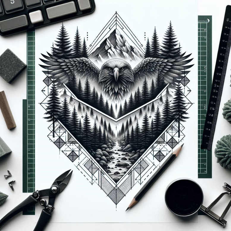 geometric-plant-motifs – tattoo design ideas free ai generated – concentric-circles – for-shoulder-blade – Gallery: nature-and-geometry-inkby-ai