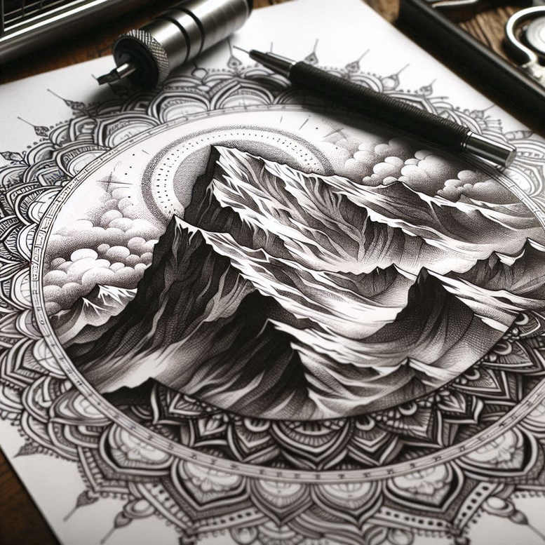 geometric-plant-patterns – tattoo design ideas free ai generated – mandala-tattoo – for-temple – Gallery: nature-and-geometry-inkby-ai