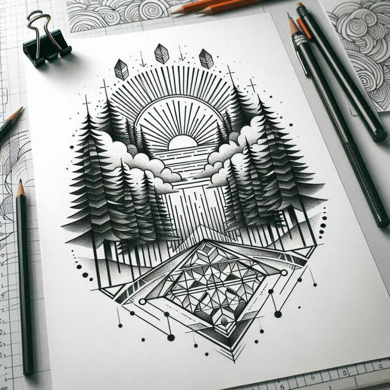geometric-textures – tattoo design ideas free ai generated – geometric-pattern – for-chest – Gallery: nature-and-geometry-inkby-ai