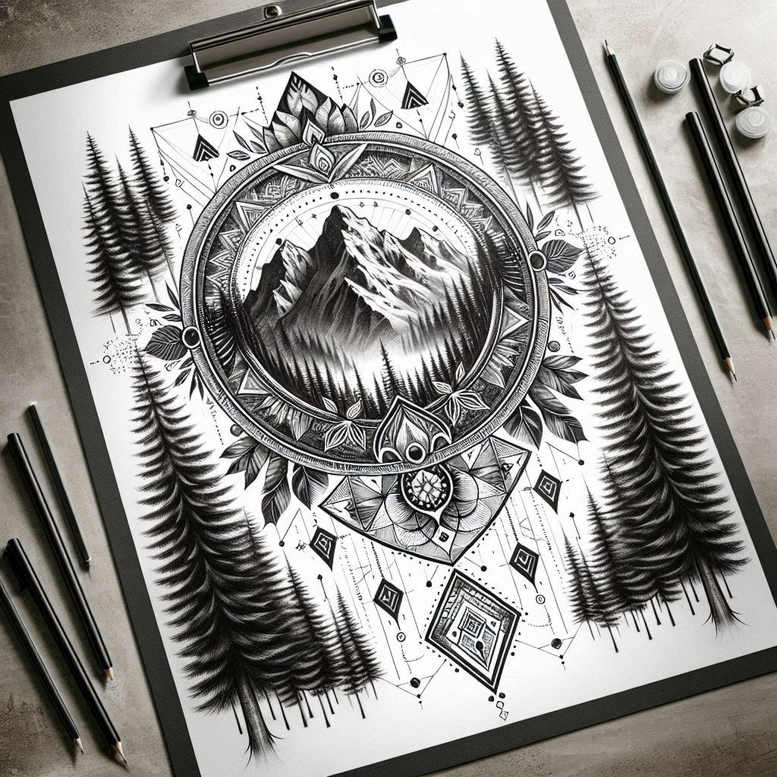 natural-lines – tattoo design ideas free ai generated – cosmic – for-triceps – Gallery: nature-and-geometry-inkby-ai