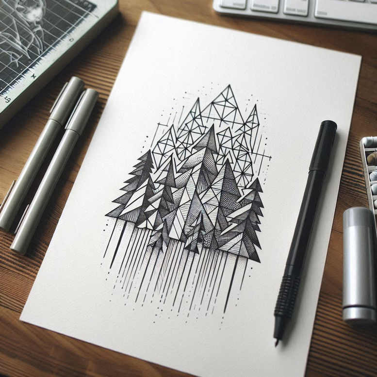 natural-shapes – tattoo design ideas free ai generated – delicate-arcs – for-lower-thigh – Gallery: nature-and-geometry-inkby-ai