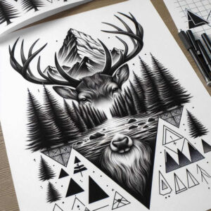 nature-and-geometry – tattoo design ideas free ai generated – repetition – for-upper-thigh – Gallery: nature-and-geometry-inkby-ai
