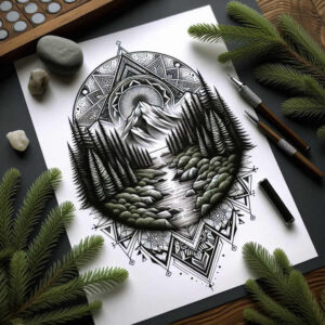 nature-and-lines – tattoo design ideas free ai generated – zen – for-forearm – Gallery: nature-and-geometry-inkby-ai