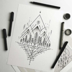 plant-patterns – tattoo design ideas free ai generated – fine-line – for-elbow – Gallery: nature-and-geometry-inkby-ai