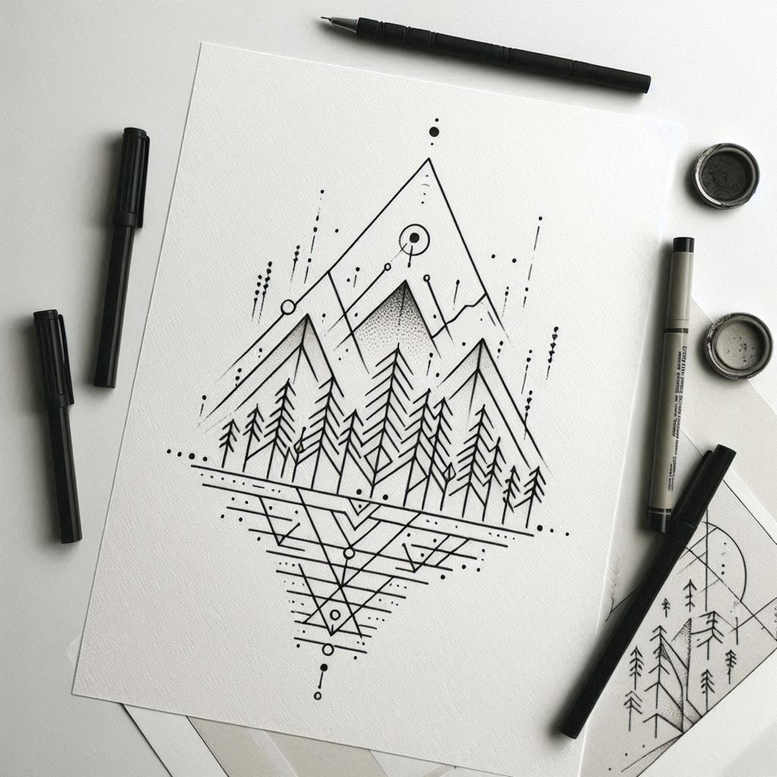 plant-patterns – tattoo design ideas free ai generated – fine-line – for-elbow – Gallery: nature-and-geometry-inkby-ai