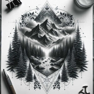 nature-and-geometry tattoo design ideas Realism soft contrast abstract geometry for ribs
