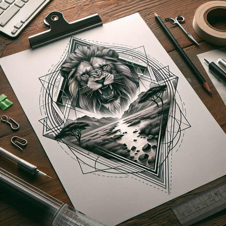 nature-and-geometry tattoo design ideas classic shading angle overlay for heel