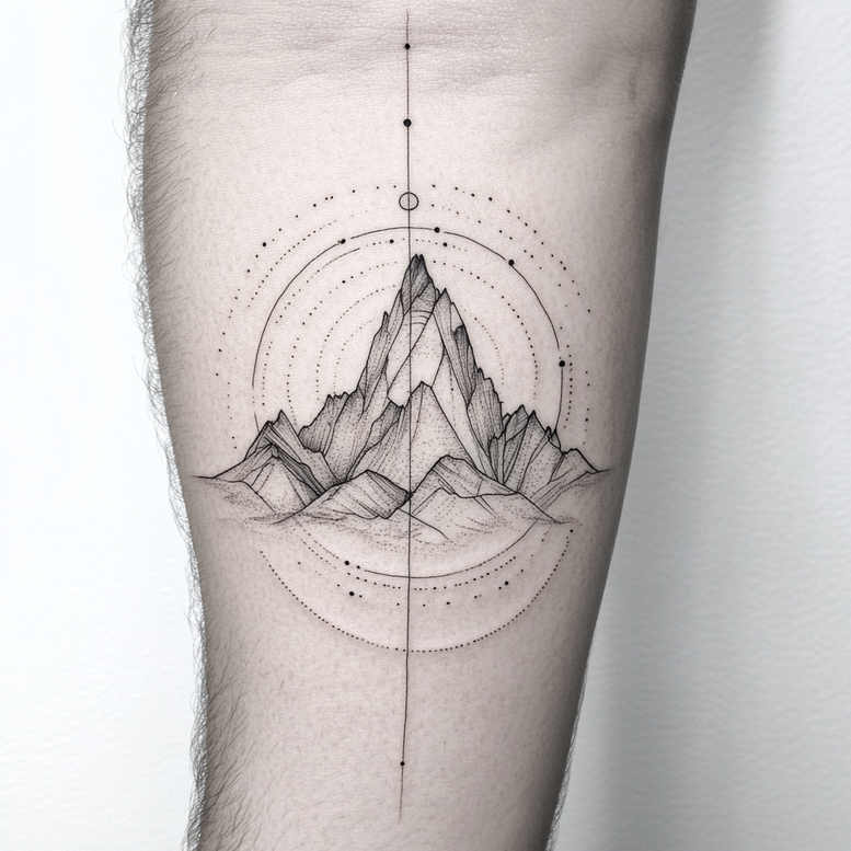 nature-and-geometry tattoo design ideas Realism soft contrast circle geometry for knee
