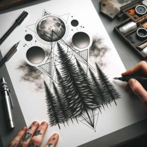 nature-and-geometry tattoo design ideas artistic shading circular array for triceps
