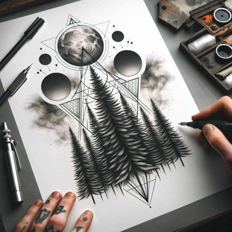 nature-and-geometry tattoo design ideas artistic shading circular array for triceps