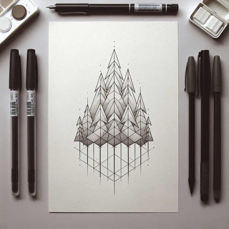 nature-and-geometry tattoo design ideas Surrealism distorted reality geometric gradient for lower chest