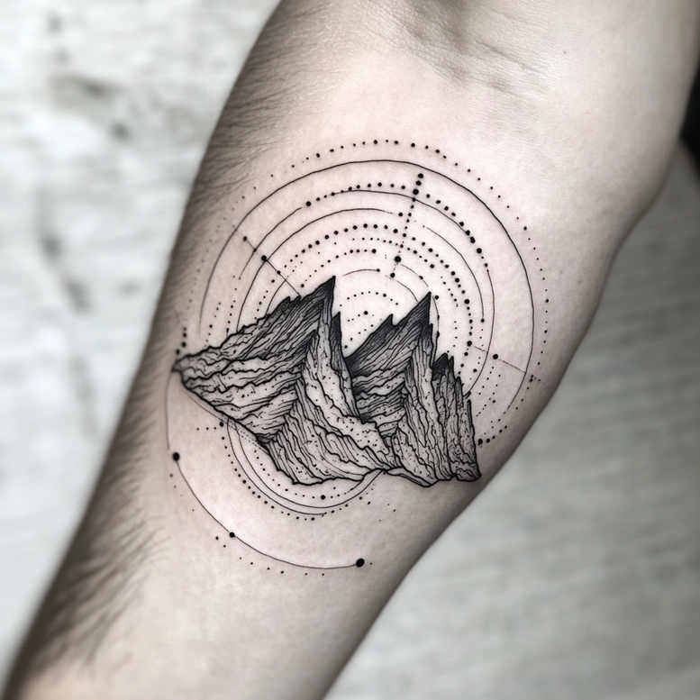 nature-and-geometry tattoo design ideas Realism high-resolution tattoo geometric outline for upper chest