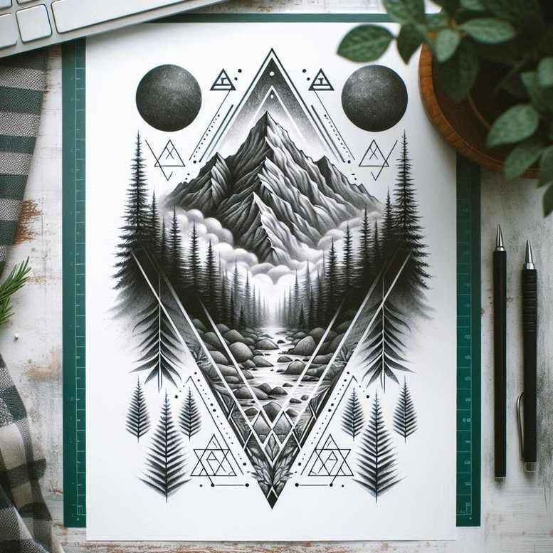 nature-and-geometry tattoo design ideas displaced objects geometric weave meaning courage