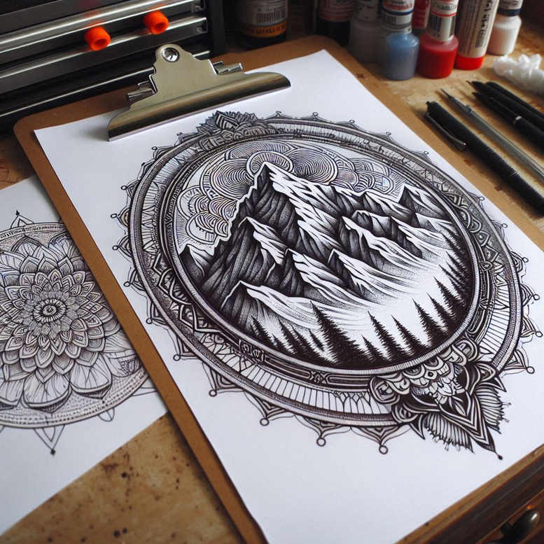 nature-and-geometry tattoo design ideas high-resolution gridwork symbolising strength