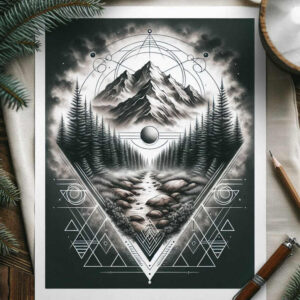 nature-and-geometry tattoo design ideas Surrealism imperfect symmetry hexagonal grid represents courage