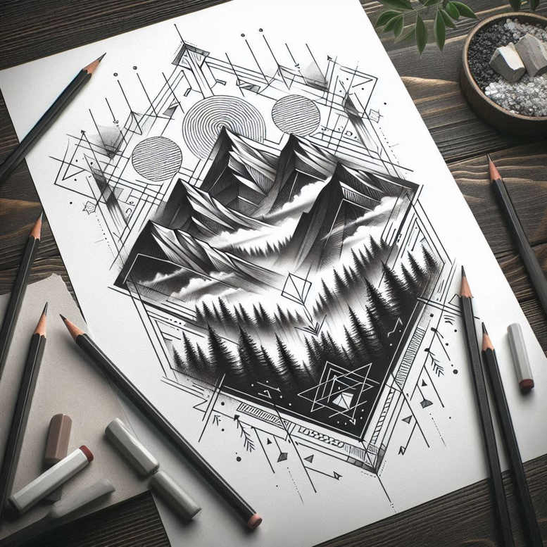 nature-and-geometry tattoo design ideas Realism studio quality hexagonal symmetry symbol of resilience