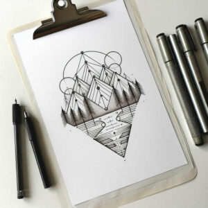 nature-and-geometry tattoo design ideas black-and-white kaleidoscopic symbol of determination