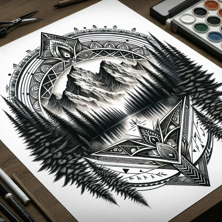 nature-and-geometry tattoo design ideas razor-sharp low poly perseverance and power