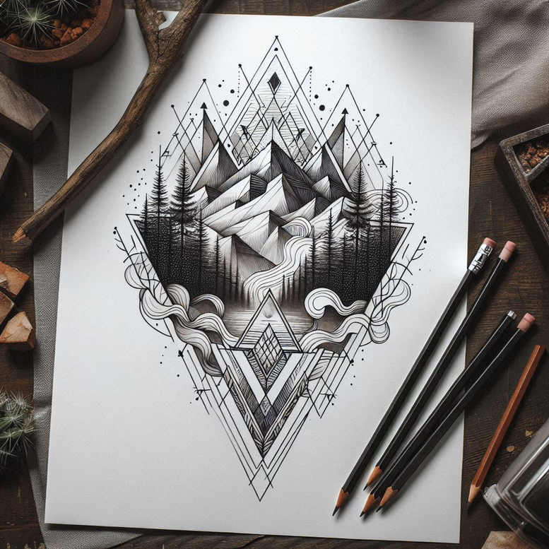 nature-and-geometry tattoo design ideas refined lines point symmetry stands for perseverance