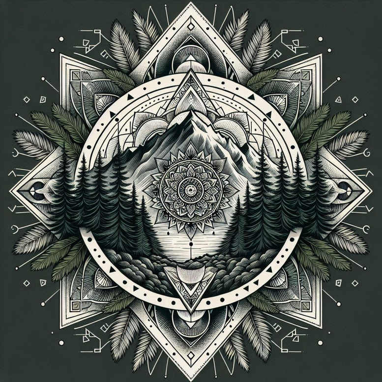 nature-and-geometry tattoo design ideas color saturation precision lines symbol of courage