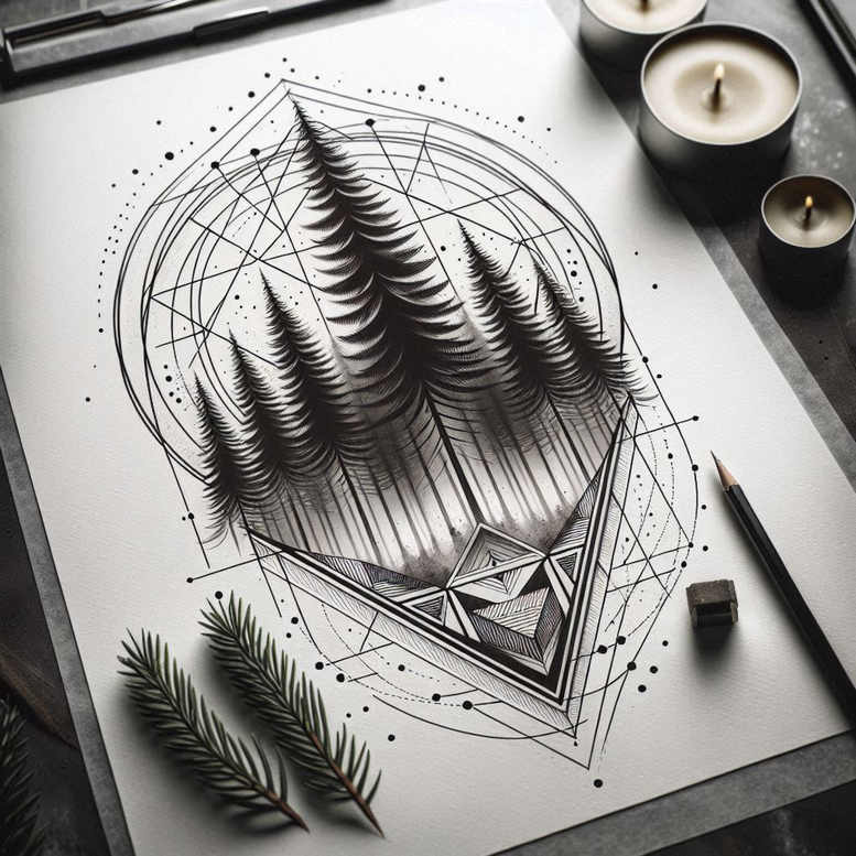 nature-and-geometry tattoo design ideas gentle shadow pyramid stands for endurance