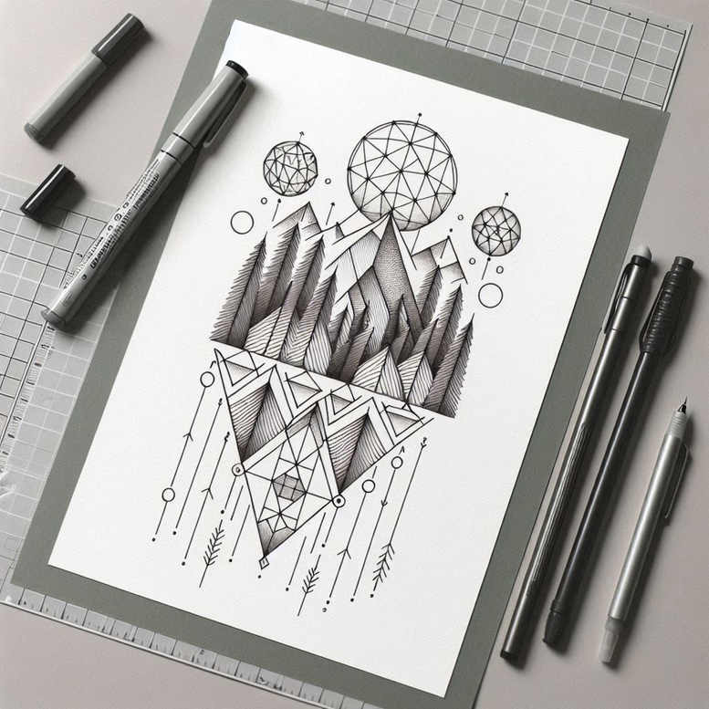 nature-and-geometry tattoo design ideas 3D-rendered retro tattoo for biceps