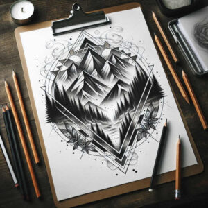 nature-and-geometry tattoo design ideas contrasting colors shapes interlace for knee