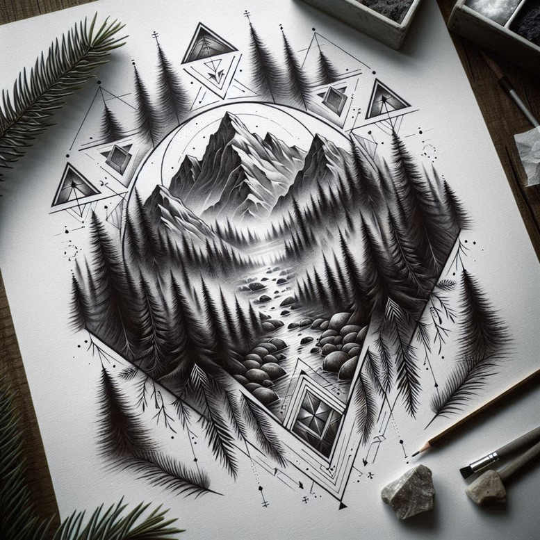 nature-and-geometry tattoo design ideas esoteric symbolism solid fill shows courage