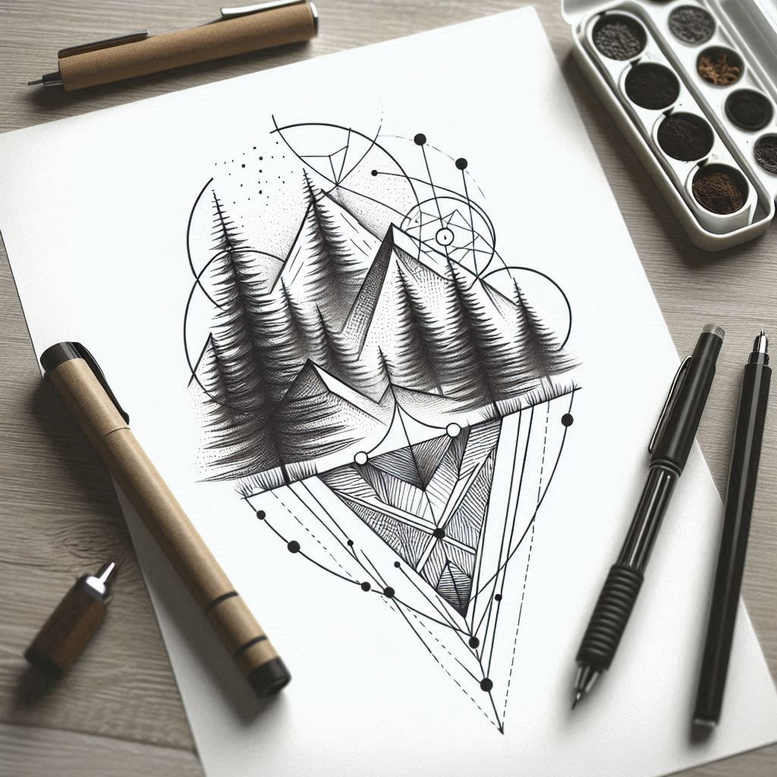 nature-and-geometry tattoo design ideas crisp structured form for shoulder