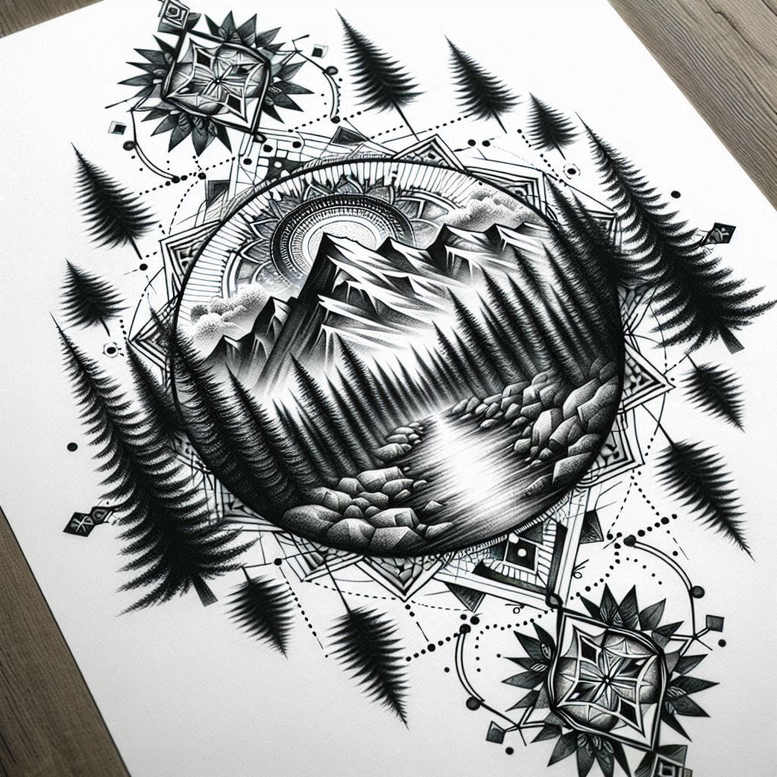 nature-and-geometry tattoo design ideas defined outlines vector lines shows courage