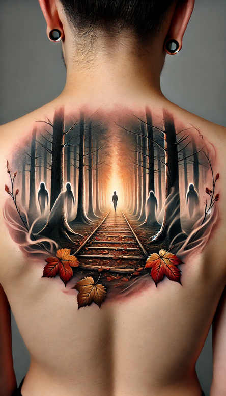artistic-nature-tattoo-for-men – tattoo design ideas free ai generated – neotraditional-deep-blacks – for-lower-back – Gallery: nature-inkby-ai