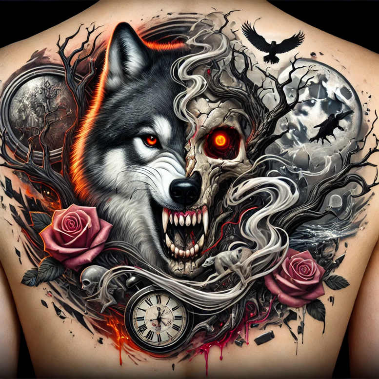 forest-tattoo – tattoo design ideas free ai generated – neotraditional-artistic-contrast – for-back-of-neck – Gallery: nature-inkby-ai