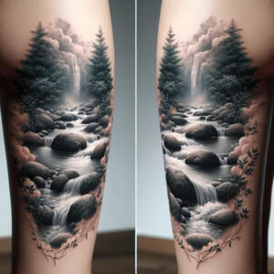 forest-tattoo – tattoo design ideas free ai generated – neotraditional-clean-fill – for-behind-ear – Gallery: nature-inkby-ai