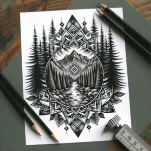 nature tattoo design ideas bold outline layered shows courage