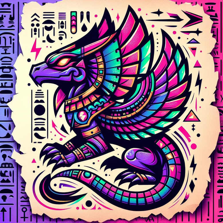 Dragon, parchment, border, wing, scale, glyph in full color; project tattoo design concept; not a cover-up.