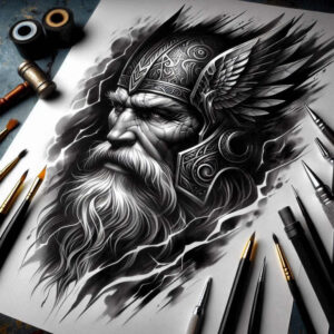 guardian-god-tattoo-bleak-realism-form-fidelity – tattoo design ideas free ai generated – Gallery: odin-inkby-ai