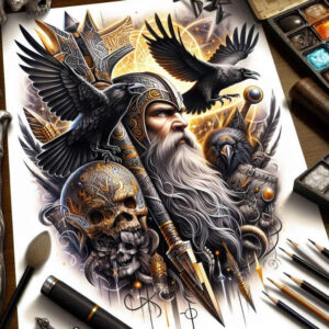 god-of-war-tattoo-faded-realism-highlight-detail – tattoo design ideas free ai generated – Gallery: odin-inkby-ai