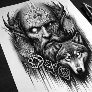 god-of-death – tattoo design ideas free ai generated – neotraditional-vivid-detail – for-upper-back – Gallery: odin-inkby-ai
