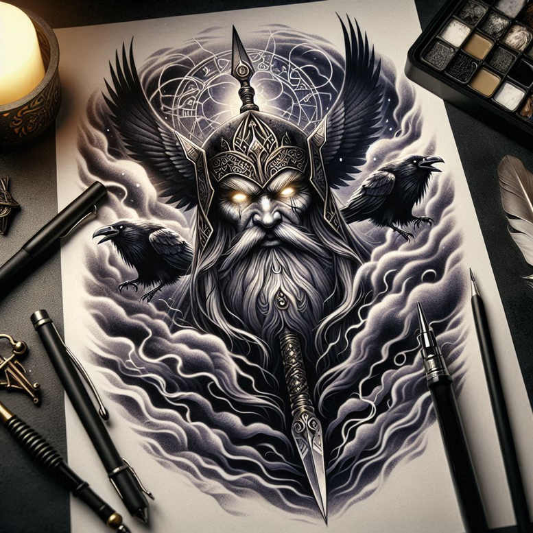 god-of-fate – tattoo design ideas free ai generated – neotraditional-artful-color – for-hand – Gallery: odin-inkby-ai