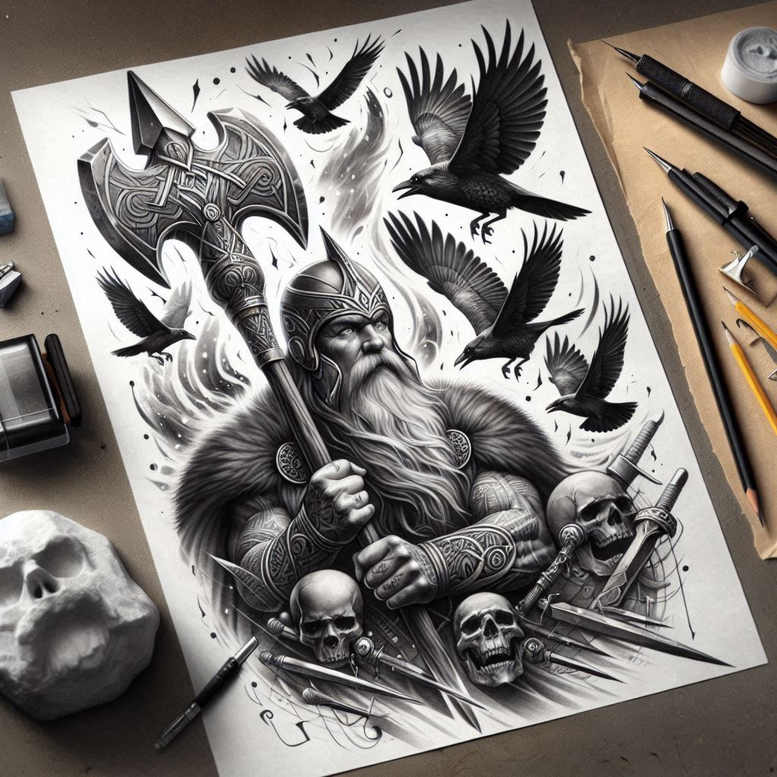 god-of-magic-tattoo-lurking-neotraditional-contrasting-colors – tattoo design ideas free ai generated – Gallery: odin-inkby-ai